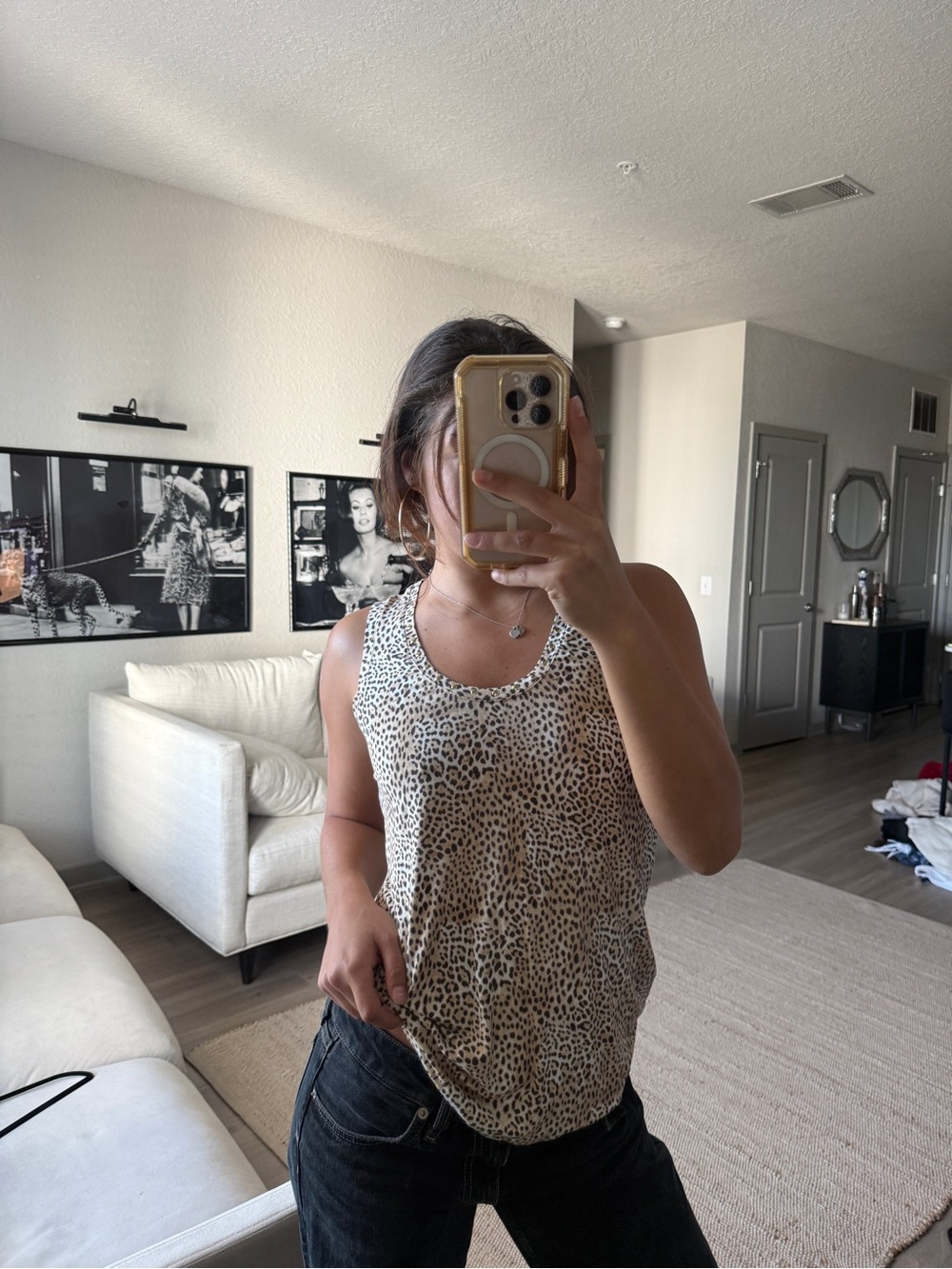 INC Leopard Print Scoop Embellished Neck Tank Top